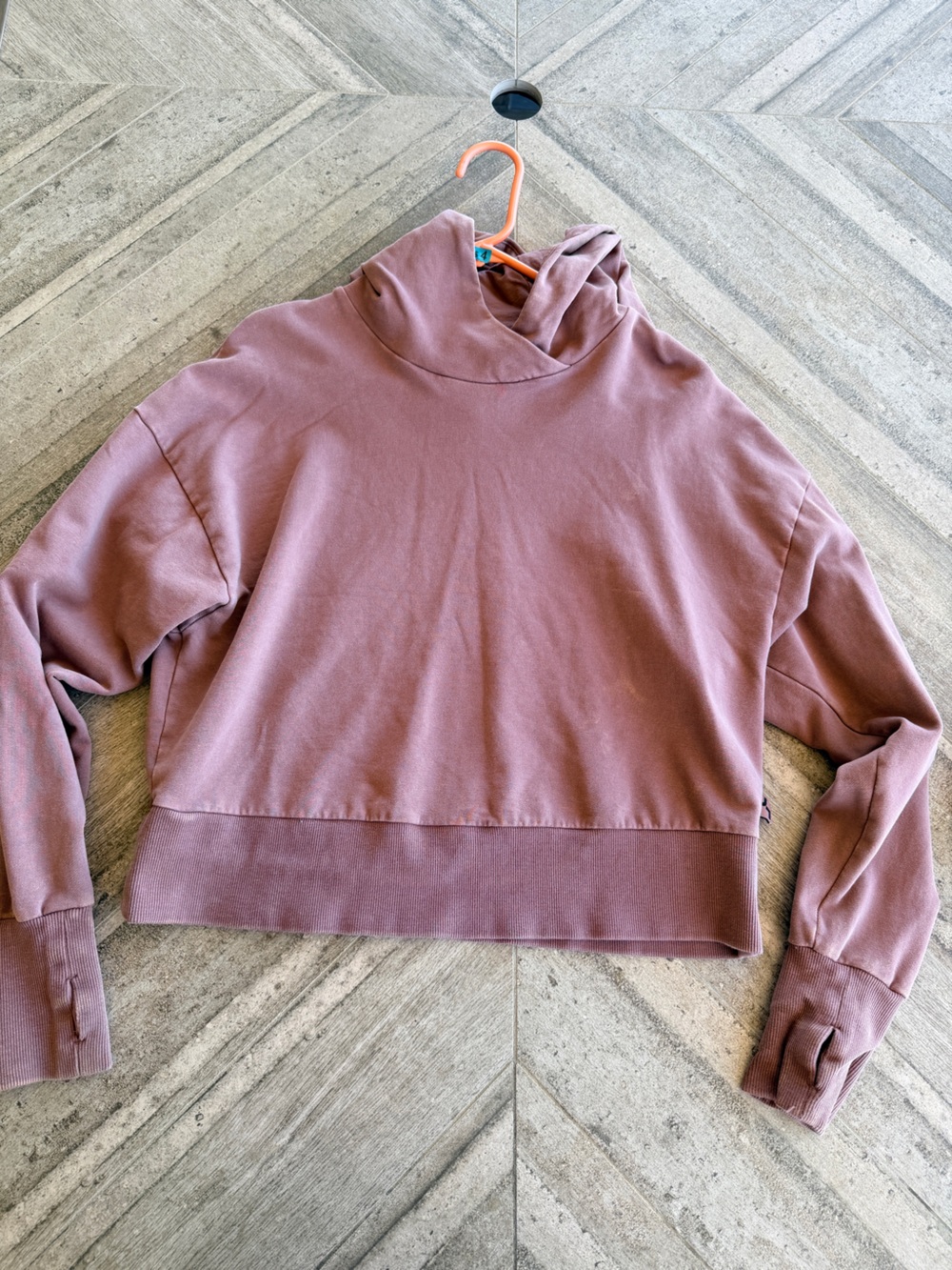 Mauve Cropped Acid Wash Hoodie